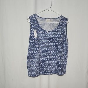Stylish Blue and White Sunglasses Print Tank Top